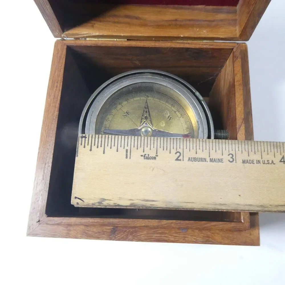Brass Compass w/Wooden Box Nautical Maritime Vintage Style